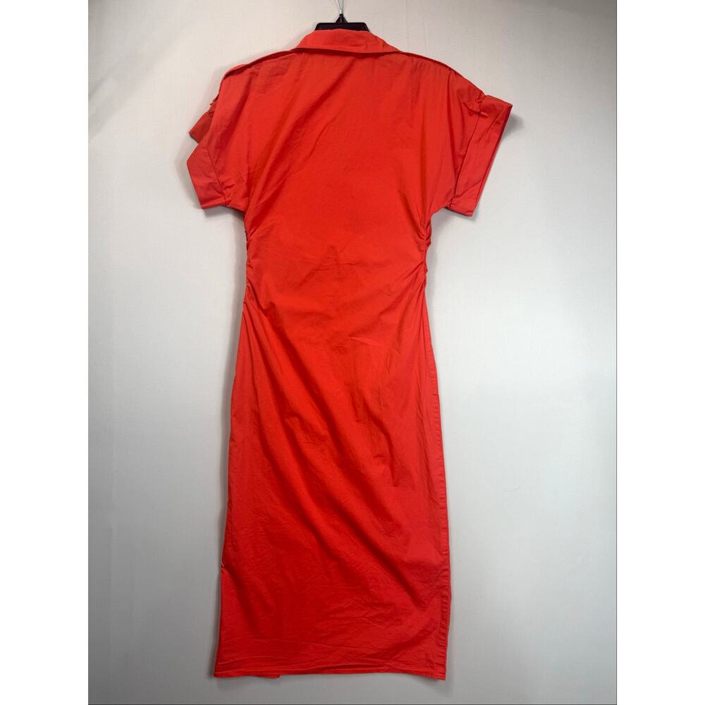 Saunders Red Ruched Shirt midi Dress Size 4 - Picture 6 of 8